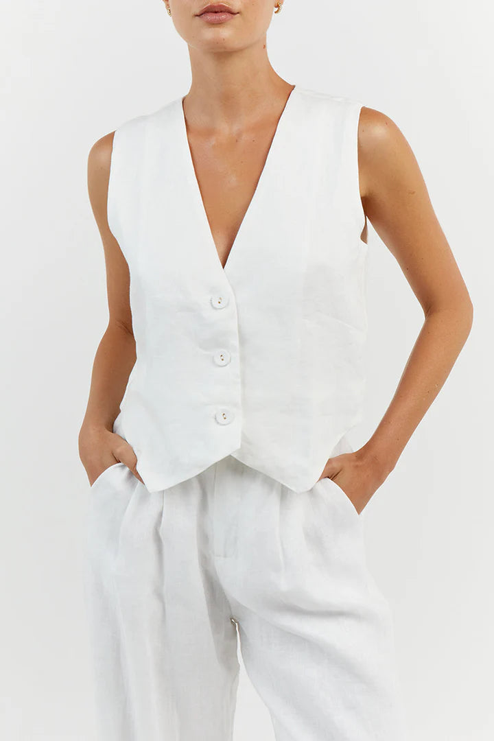 Ensemble pantalon gilet en lin sans manches
