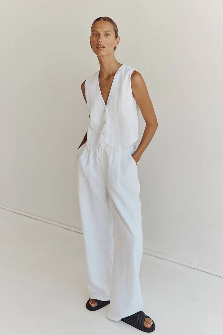 Ensemble pantalon gilet en lin sans manches