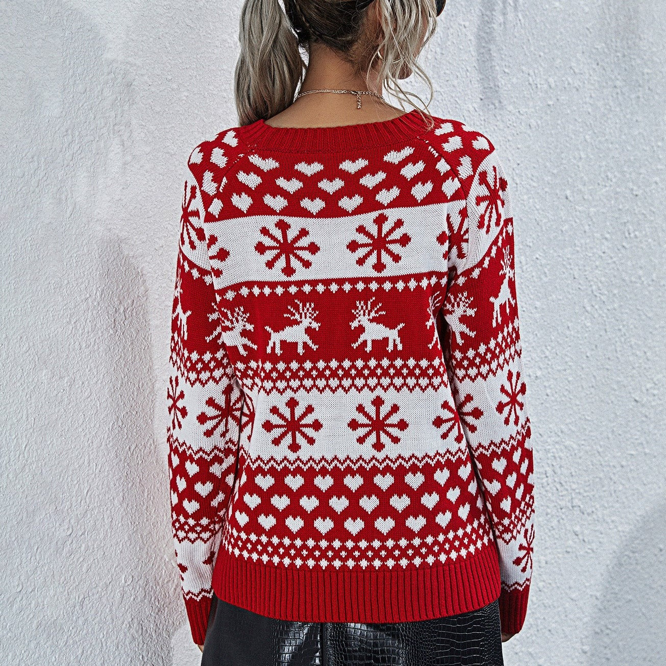 Weihnachts-Schneeflocken-Elch-Strickpullover