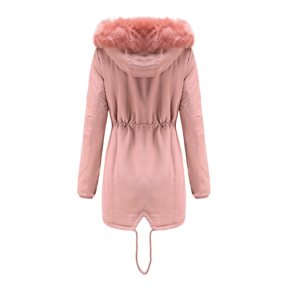 Winter Big Fur Collar Thickened Velvet Coat Parkas