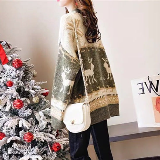 Weihnachtshirsch gestrickter koreanischer lockerer Pullover