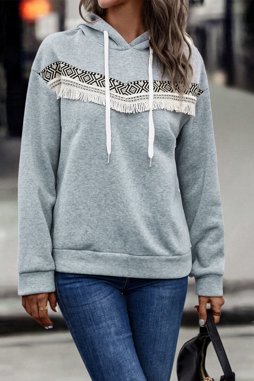 Loose Fit Lace Casual Pullover Hoodie