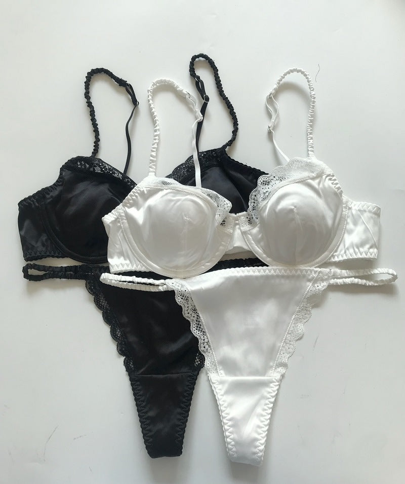 Bohemian Wind Stretch Satin Lace Bra Set