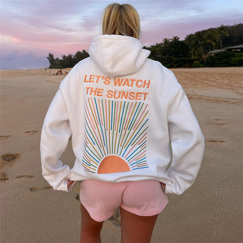 Lets Watch The Sunset Printed Thermal Hoodie – Outfit Lander