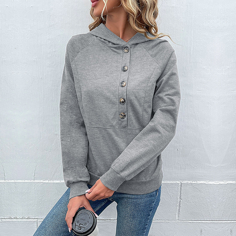 Casual Comfort Button Long Sleeve Hoodie