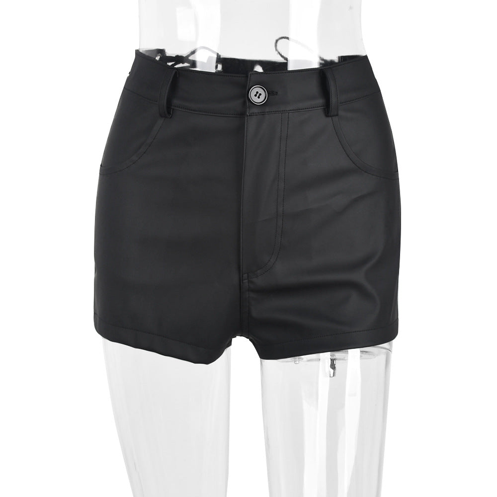 Stylish Hollow Out Tied Tight Leather Shorts