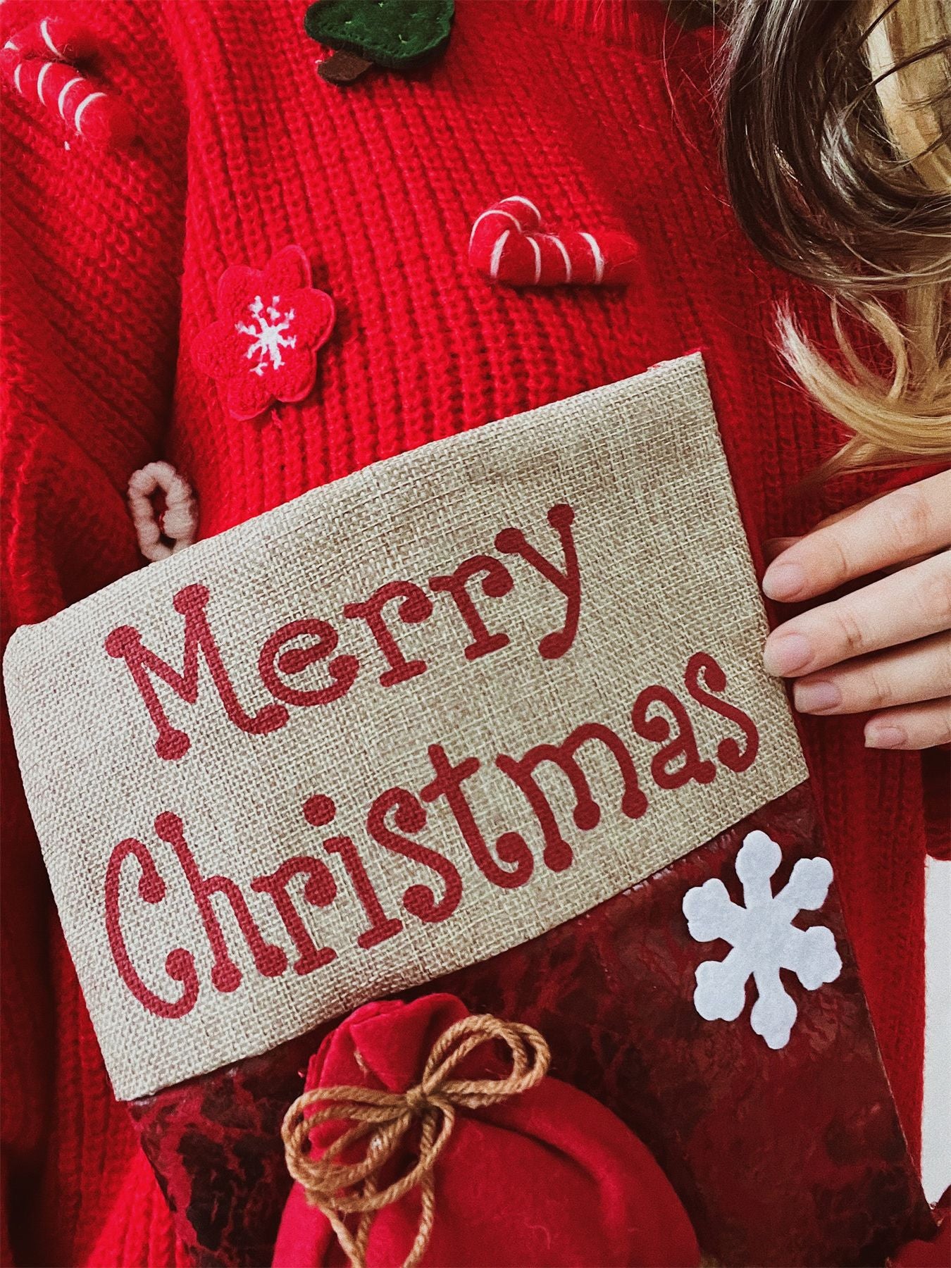 Christmas Thick Oversized Snowman Doll Pocket Decoration Knitted Sweater