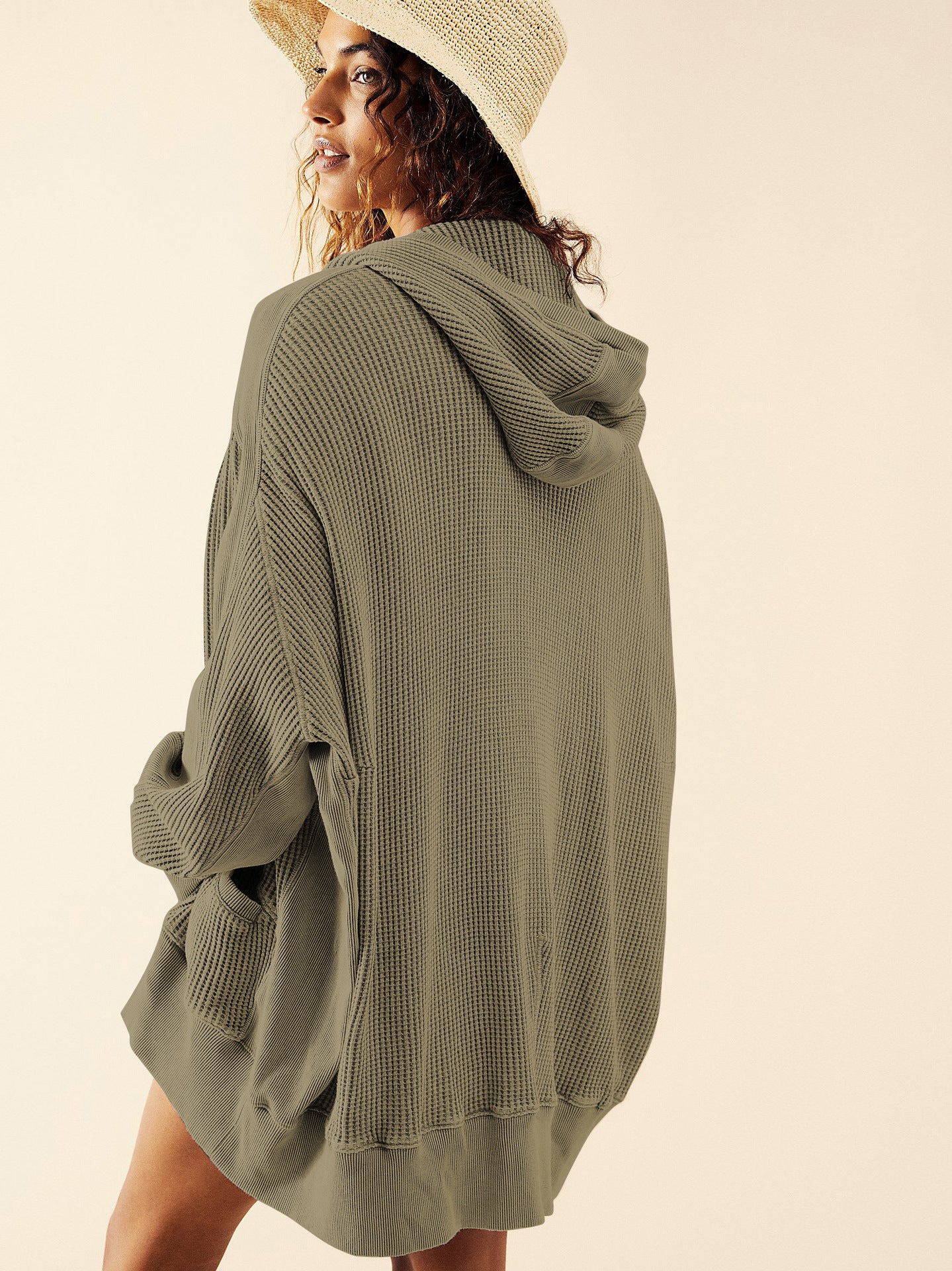 Long Zipper Open Front Cardigan Hoodie