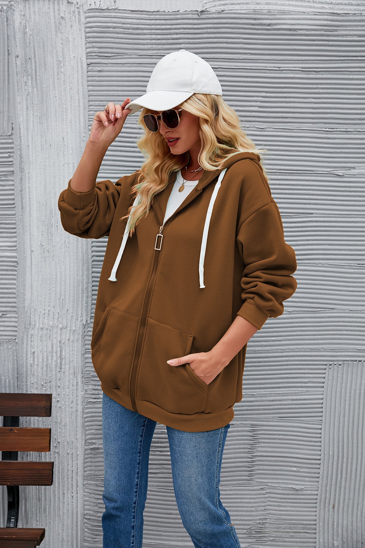 Long Sleeve Full Zipper Thick Sweater Hoodie