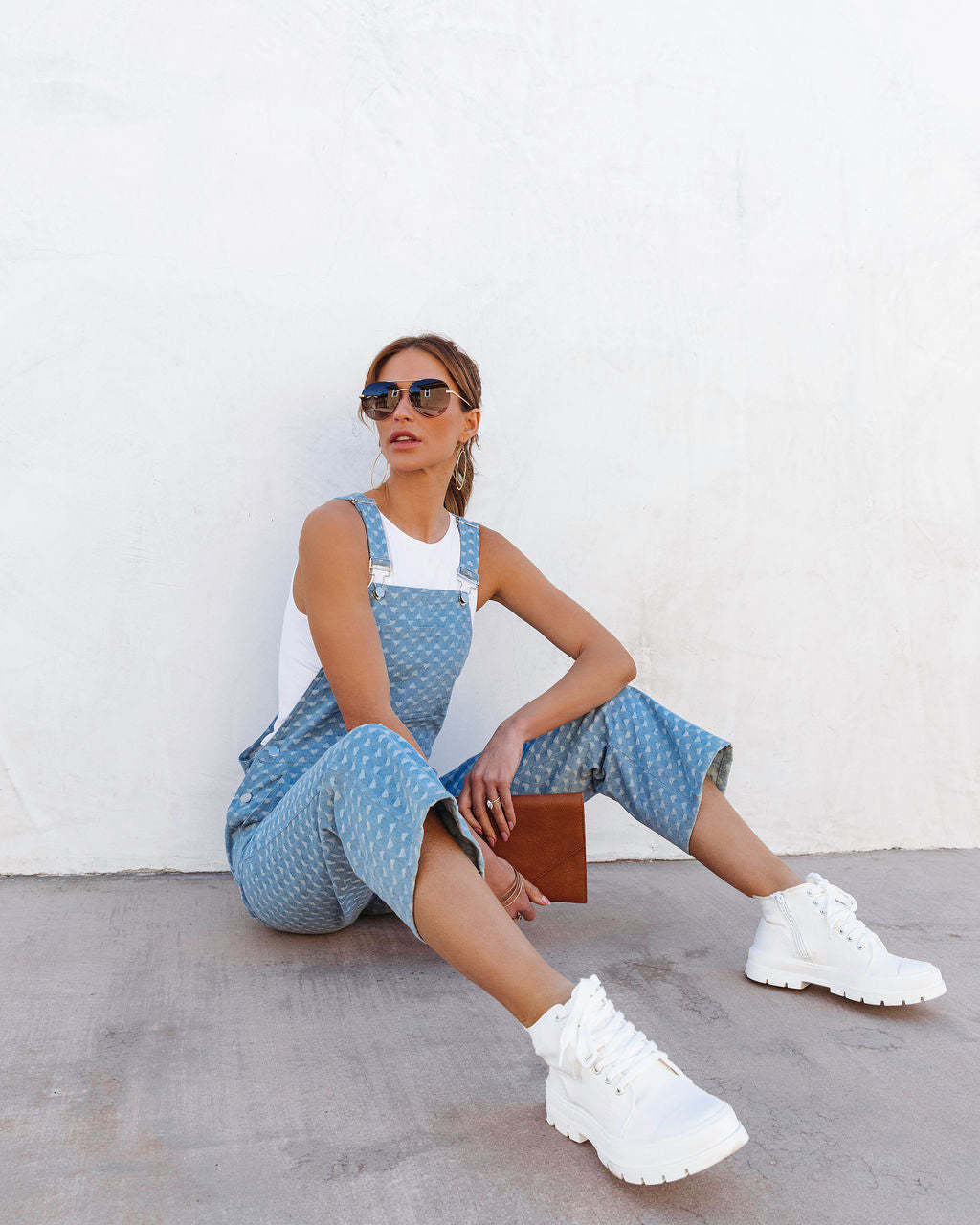 Casual Jacquard Suspender Denim Jumpsuit