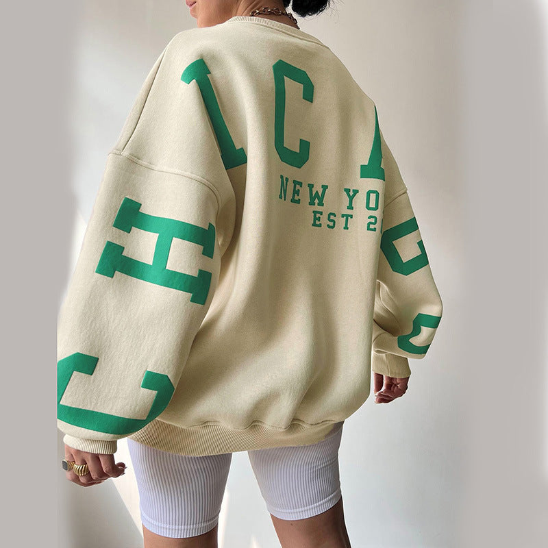 CHICAGO NEWYORK Printed Loose Sweatshirt