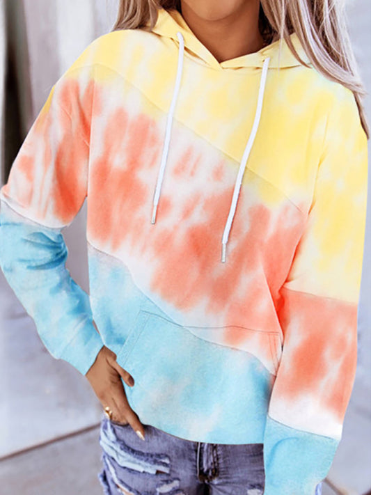 Casual Long Sleeve Panel Printed Hoodie