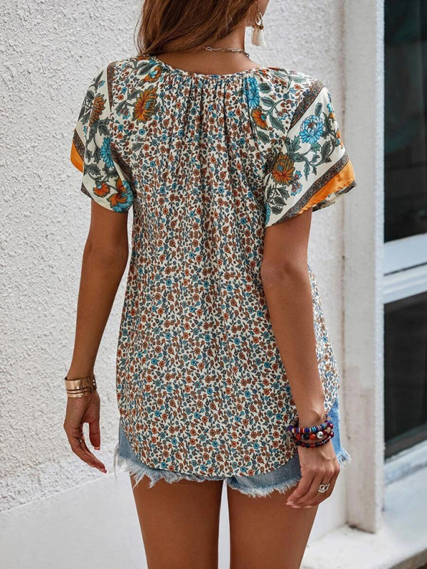 Casual Ethnic Style Printed Short Sleeve Loose Shirt