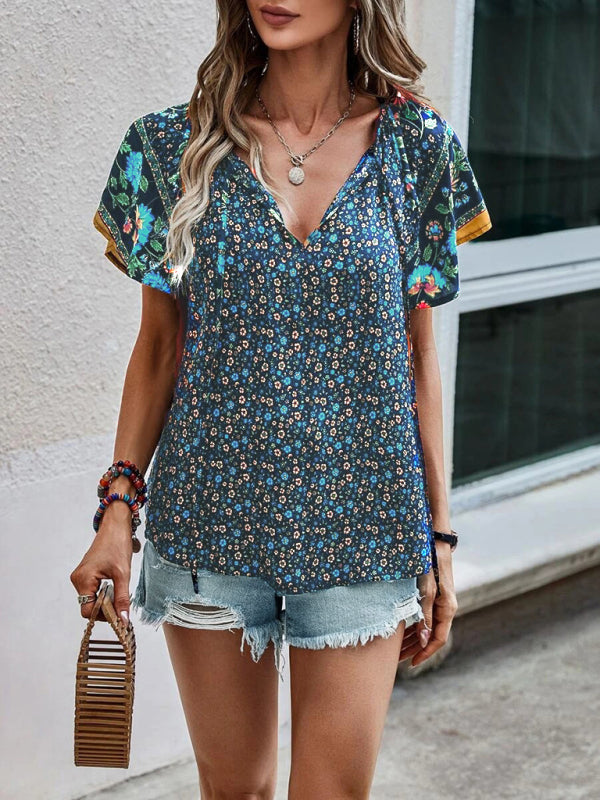 Casual Ethnic Style Printed Short Sleeve Loose Shirt