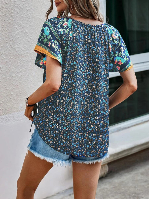 Casual Ethnic Style Printed Short Sleeve Loose Shirt