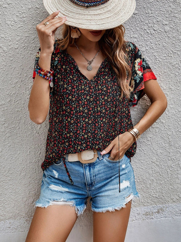 Casual Ethnic Style Printed Short Sleeve Loose Shirt