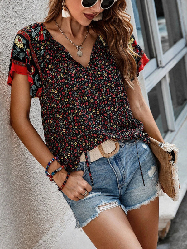Casual Ethnic Style Printed Short Sleeve Loose Shirt