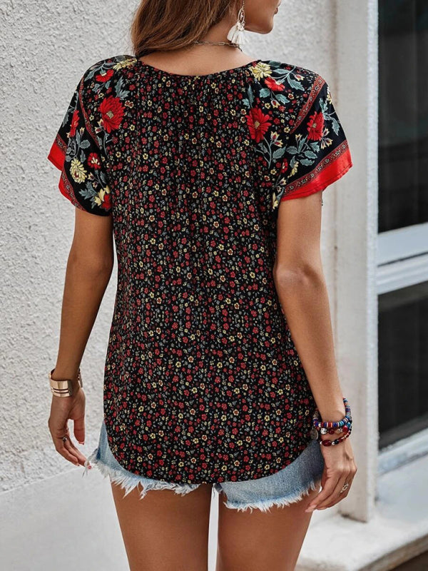 Casual Ethnic Style Printed Short Sleeve Loose Shirt