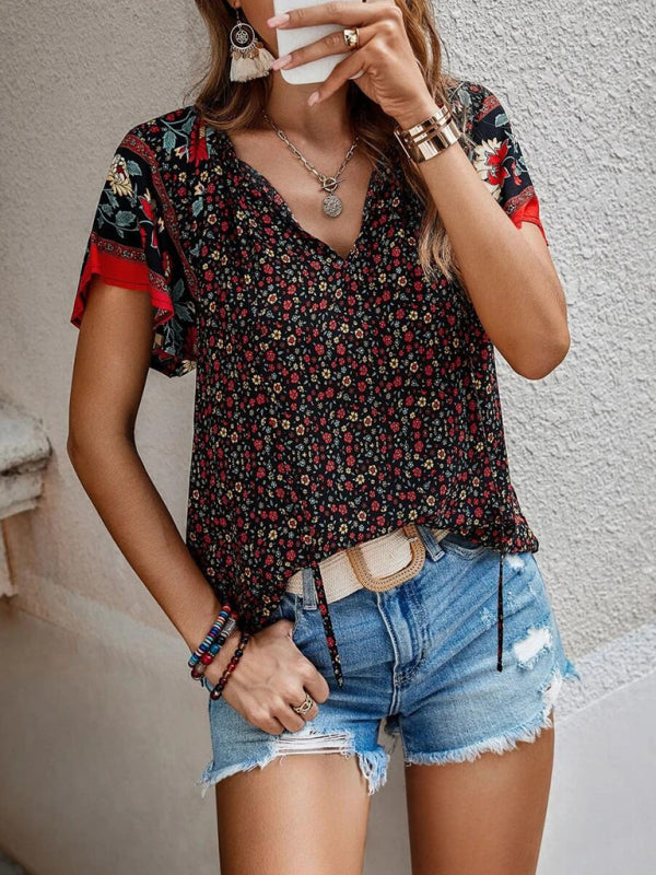 Casual Ethnic Style Printed Short Sleeve Loose Shirt