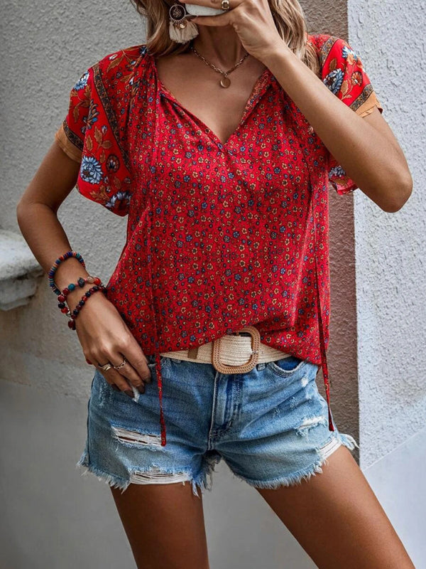 Casual Ethnic Style Printed Short Sleeve Loose Shirt