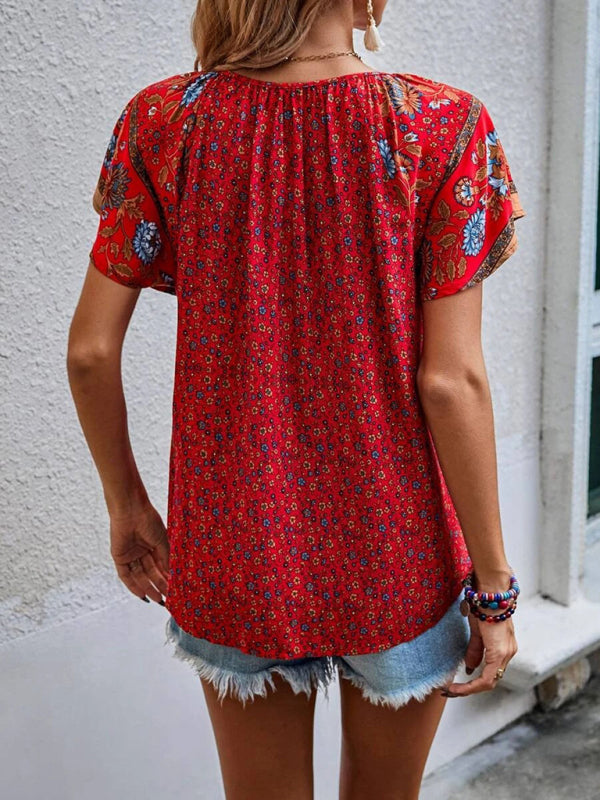 Casual Ethnic Style Printed Short Sleeve Loose Shirt