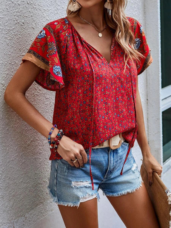 Casual Ethnic Style Printed Short Sleeve Loose Shirt