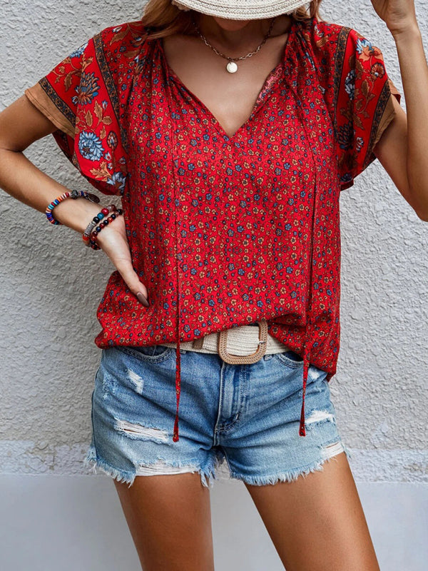 Casual Ethnic Style Printed Short Sleeve Loose Shirt