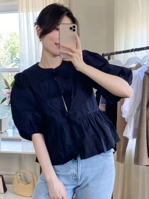 Fashionable Tie Puff Sleeve Shirt