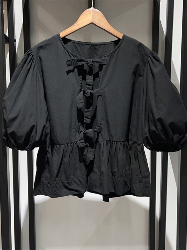 Fashionable Tie Puff Sleeve Shirt