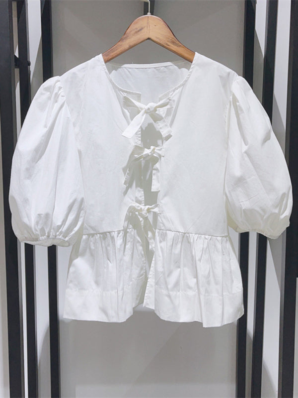 Fashionable Tie Puff Sleeve Shirt
