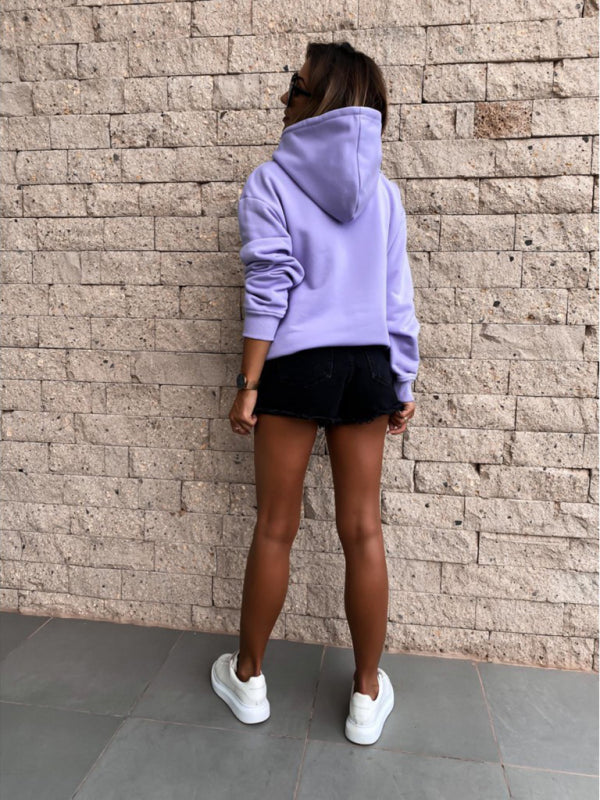 Casual Long Sleeve Solid Pullover Hoodie