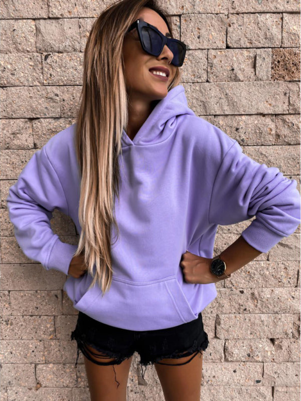Casual Long Sleeve Solid Pullover Hoodie