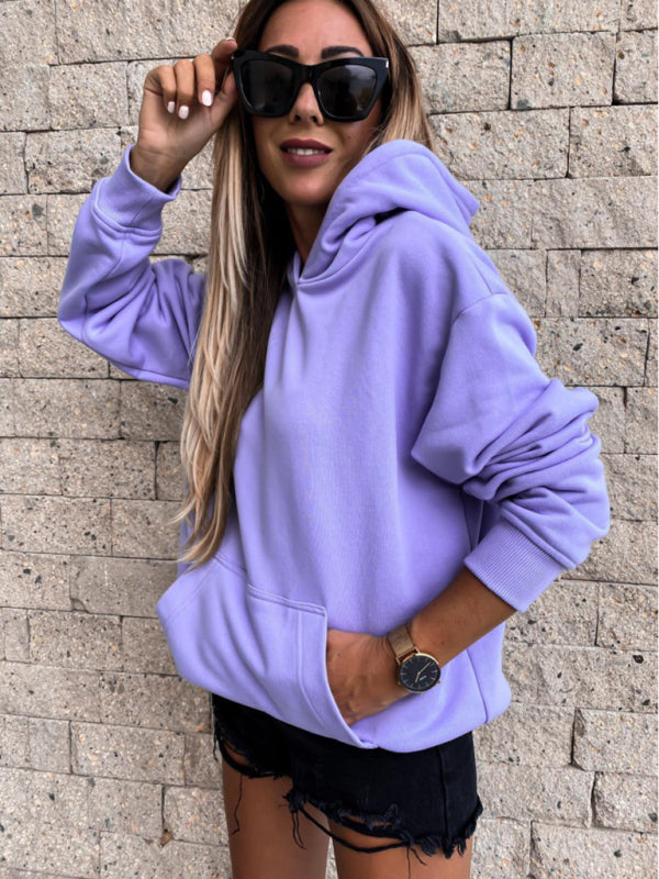 Casual Long Sleeve Solid Pullover Hoodie