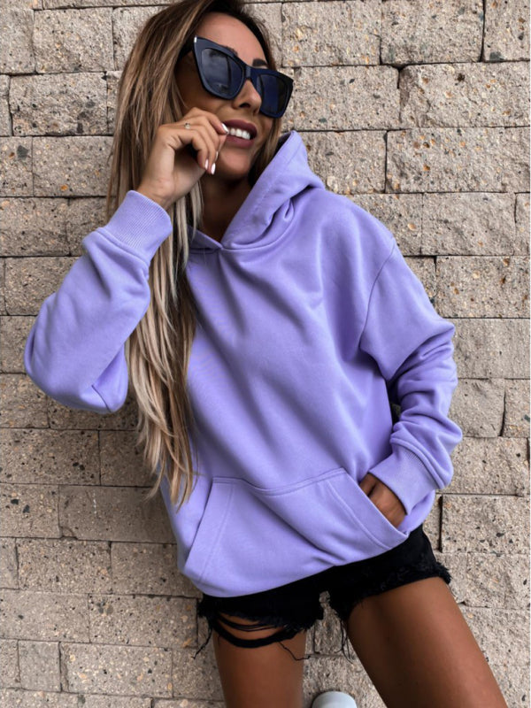 Casual Long Sleeve Solid Pullover Hoodie