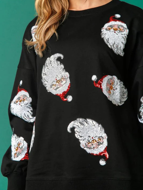 Christmas Santa Printed Sequined Sweatshirt