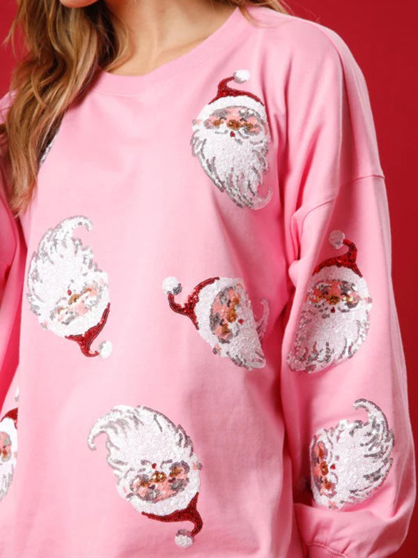 Christmas Santa Printed Sequined Sweatshirt