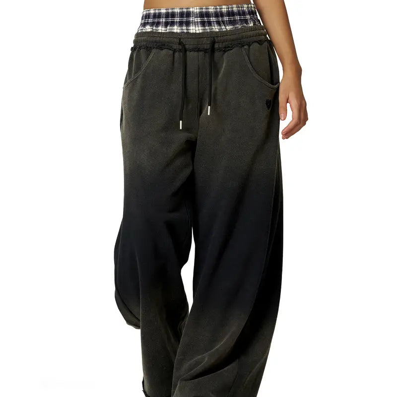 Loose Vintage Plaid Patchwork Sweatpants For Men And Women