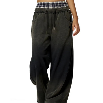 Loose Vintage Plaid Patchwork Sweatpants For Men And Women