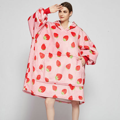 Cozy Oversized Printed Fleece Blanket Hoodie