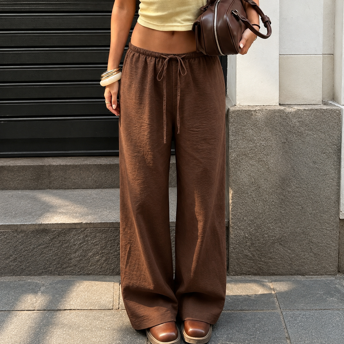 Linen Style High Rise Casual Everyday Vacation Pants For Women