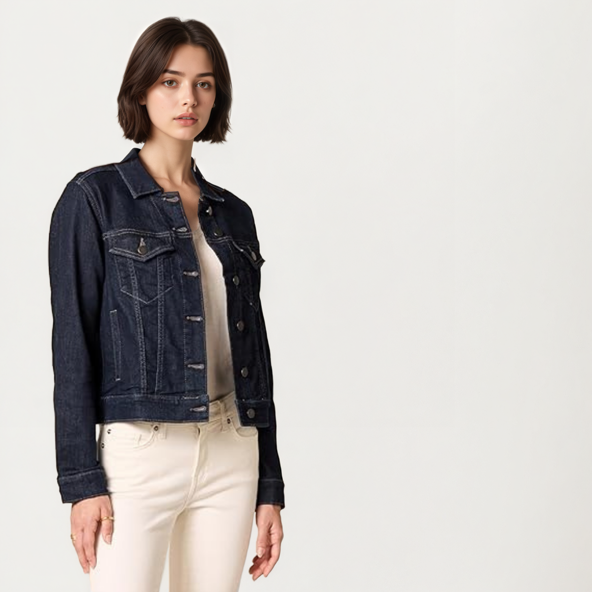 Classic Front Button Denim Jacket With Pockets