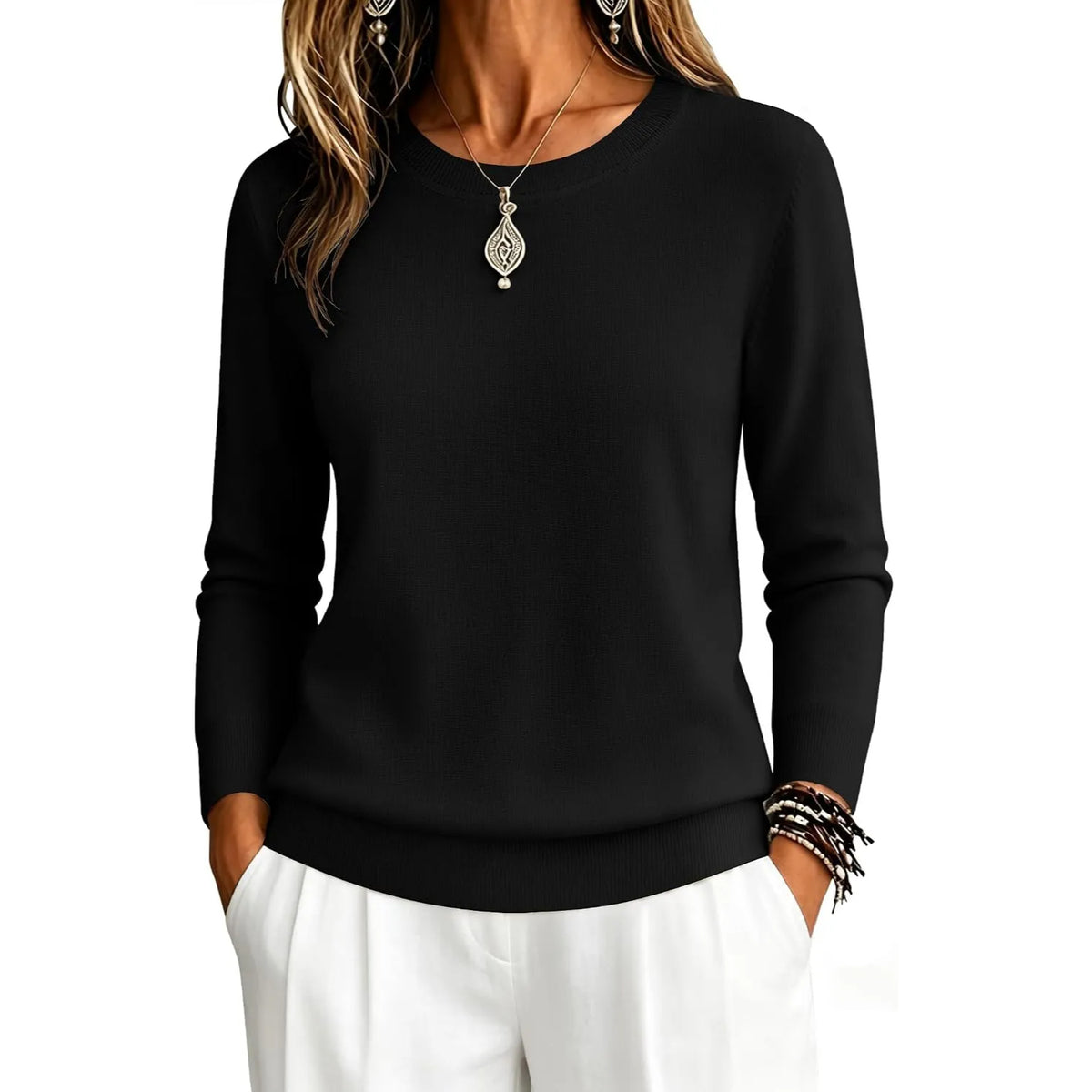 Classic Fall Long Sleeve Knit Top For Women