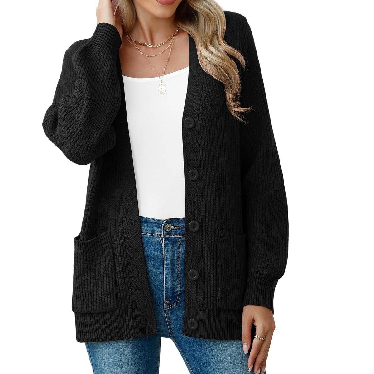 Long Sleeve Button Up Cardigan With Pockets For Women