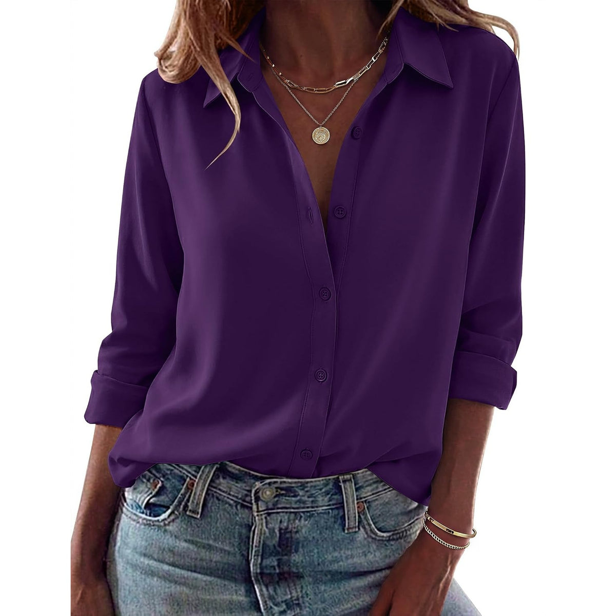 Casual Long Sleeve Button Down Shirt For Women