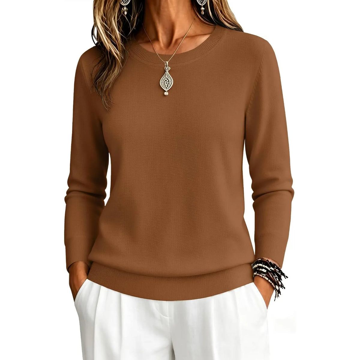 Classic Fall Long Sleeve Knit Top For Women