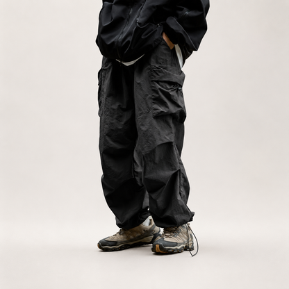 Lightweight Baggy Cargo Parachute Pants With Elastic Waist