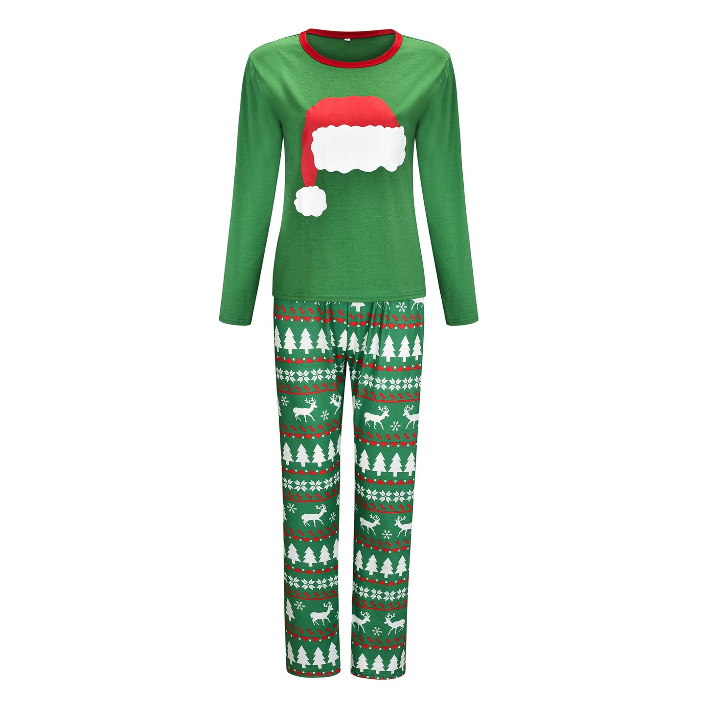 Passendes Familien-Pyjama-Set mit Weihnachtsmütze und Aufdruck