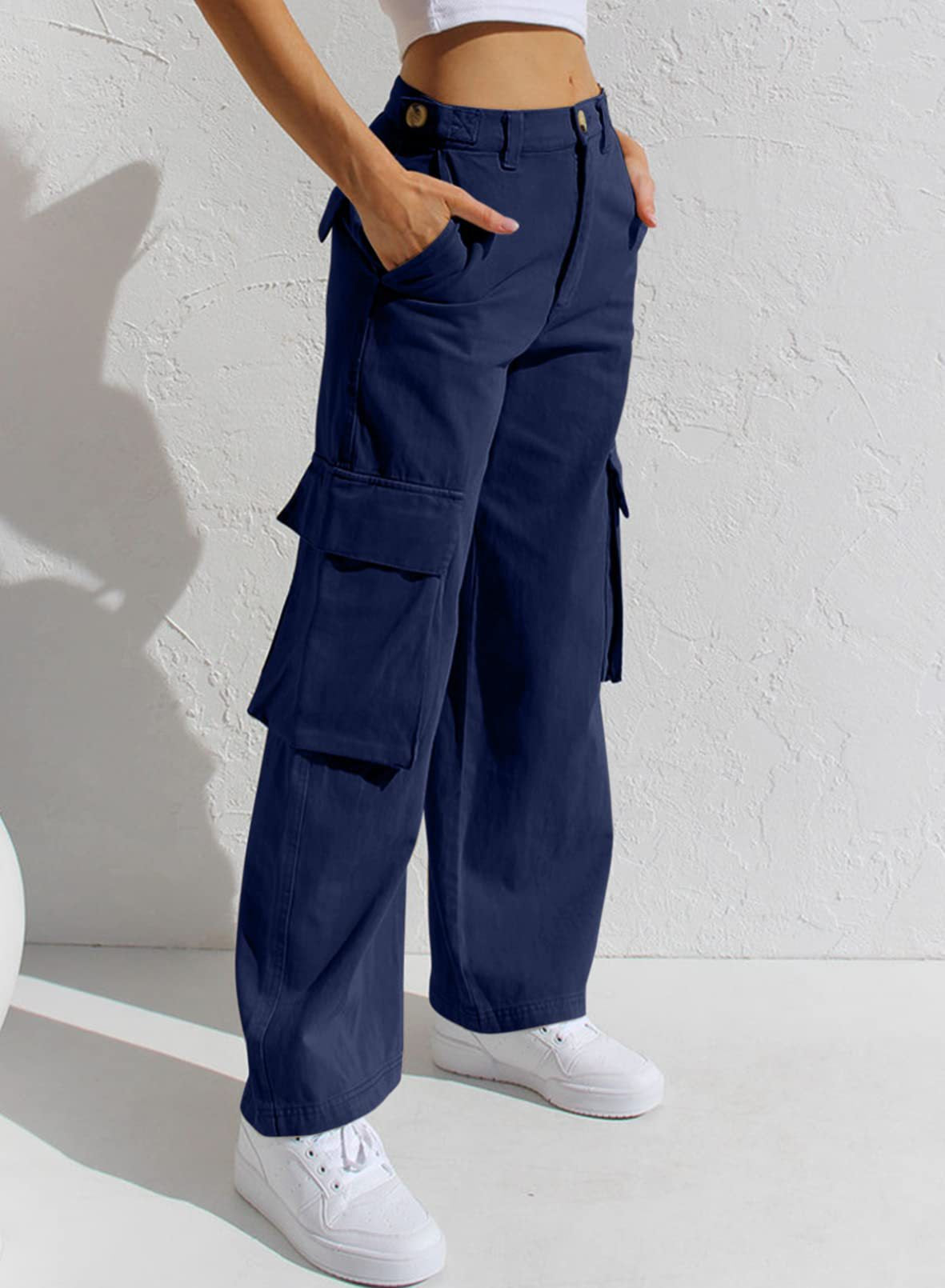 Pantalon en denim ample décontracté à poches multiples