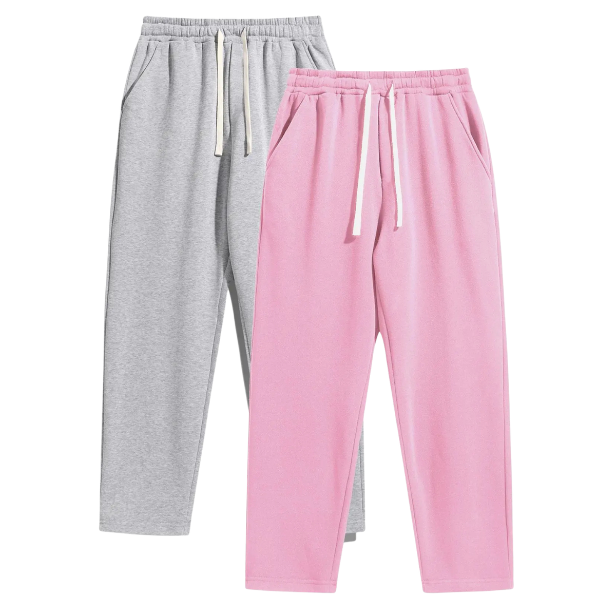 Set Of 2 Regular Fit Solid Colored Athleisure Sweatpants With Drawstrings