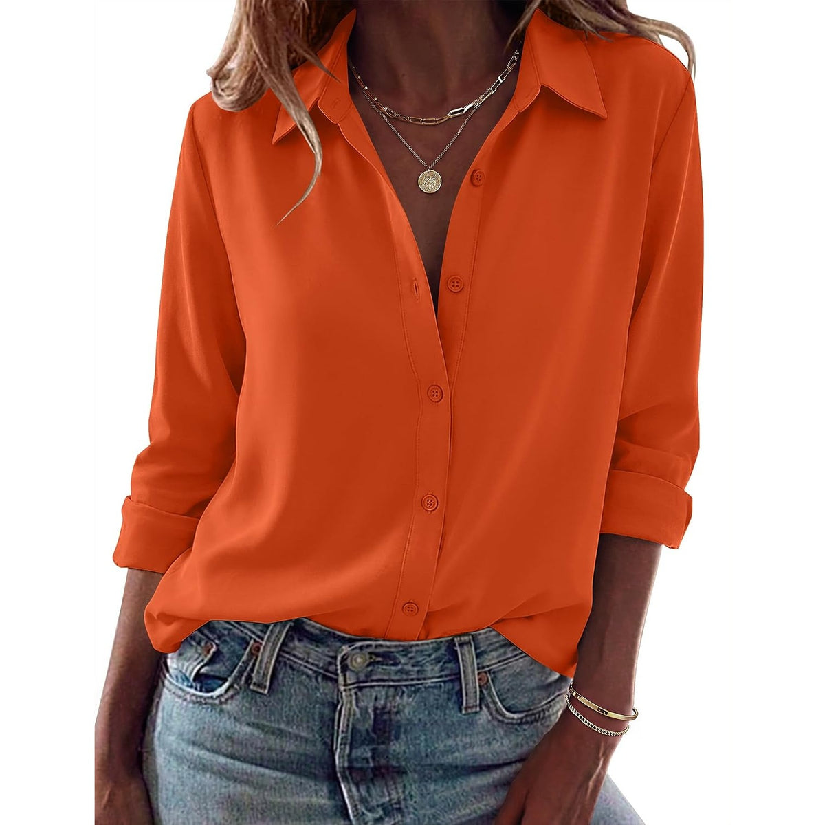 Casual Long Sleeve Button Down Shirt For Women